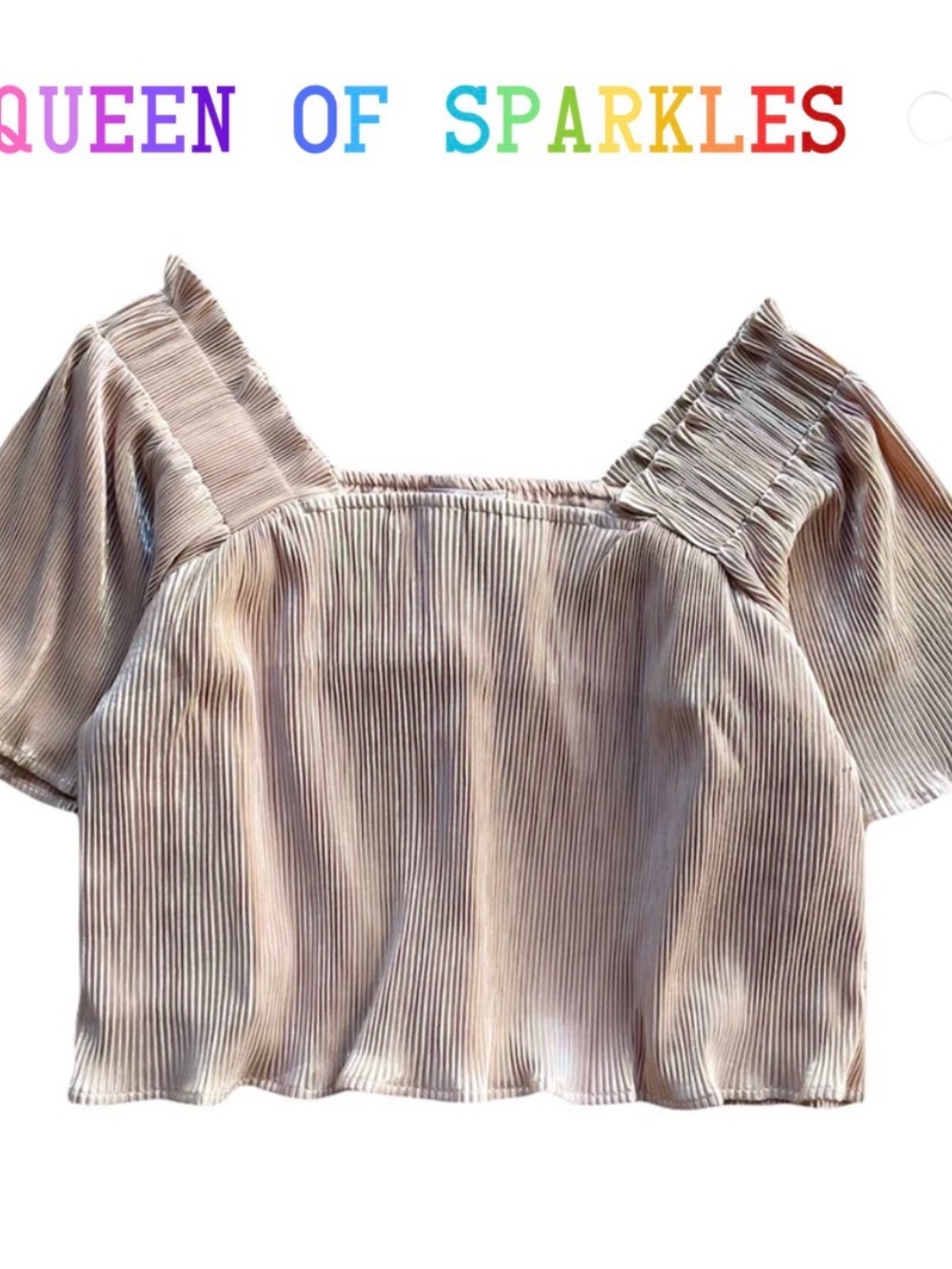 Queen of Sparkles Champagne Pleat Flutter Top - S - Gold/Metallic